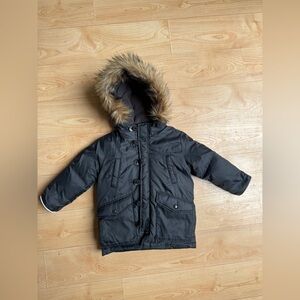 GAP Black Puffer Jacket Toddler size3T faux fur (removable) snow jacket LIKE NEW